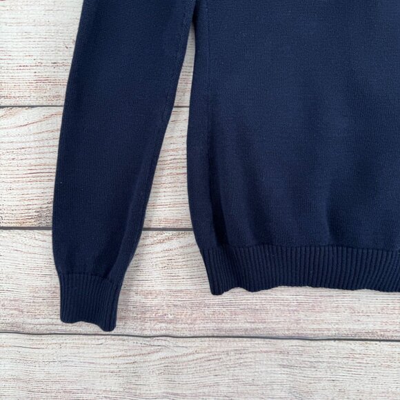 L-RL Lauren Active Full Zip Knit Hoodie Sweater Women's Medium‎ Blue/White - Picture 13 of 14